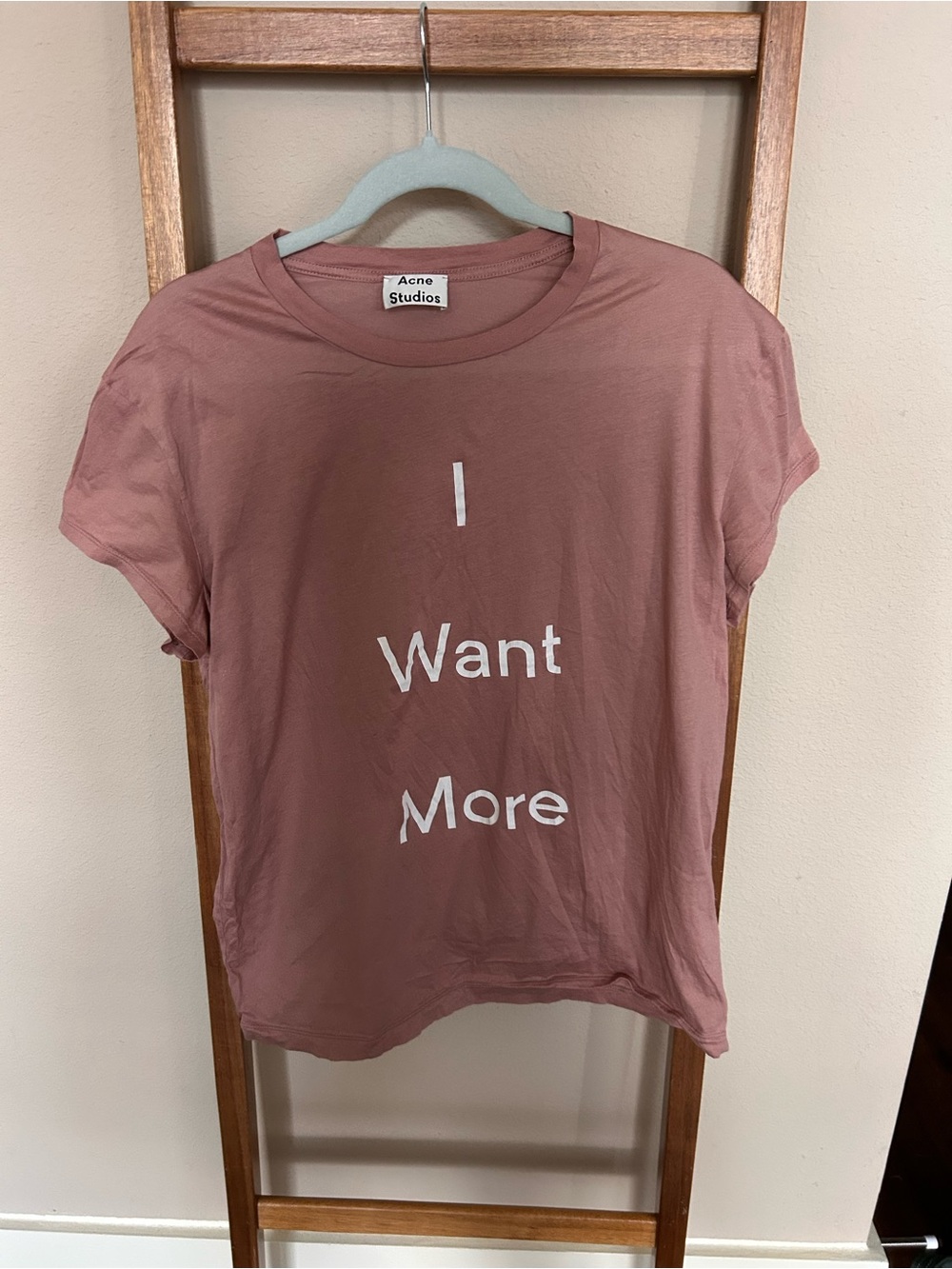 Acne Dusty Rose 'I Want More' Short Sleeve Graphic Tee